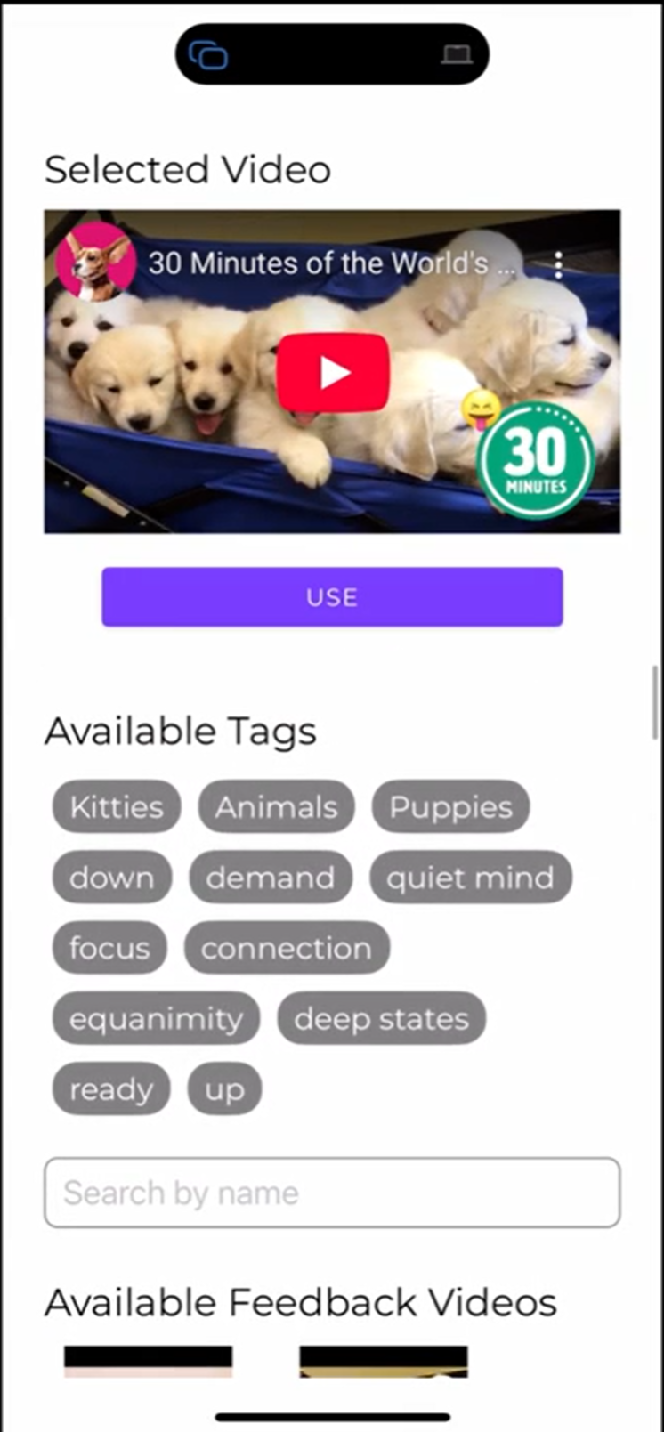 Feedback Selection Screen